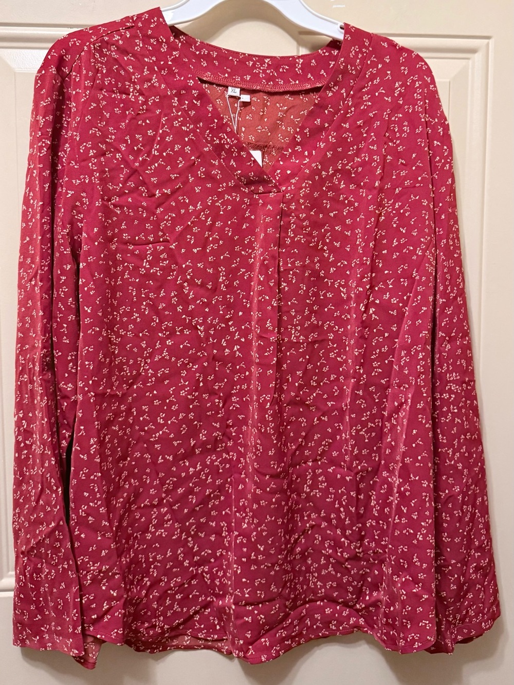 Uvplove Rust and Cream Pullover Long Sleeved Blouse with Floral Print Size XL